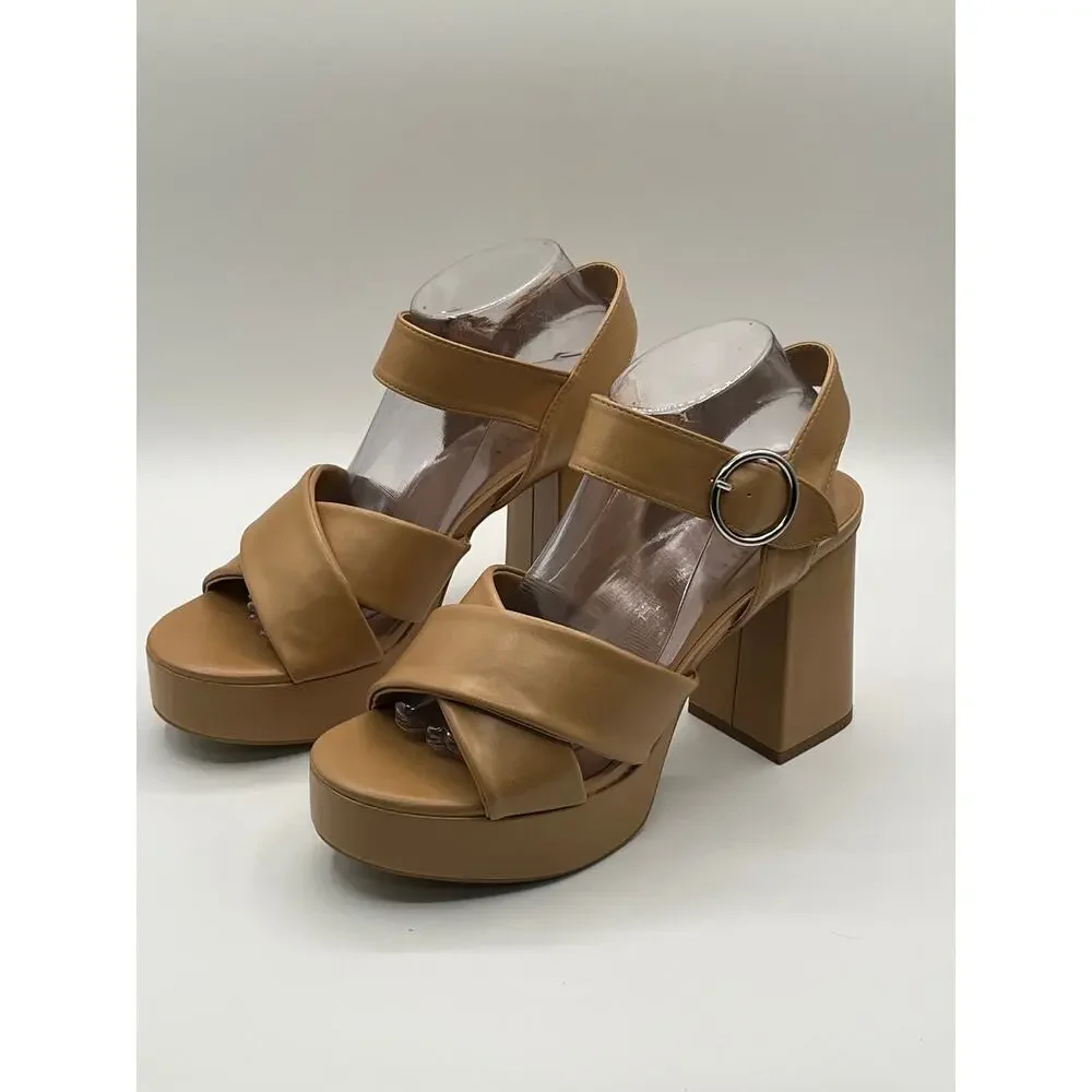JOURNEE COLLECTION WOMEN'S AKEELY PLATFORM SANDALS TAN RETRO BOHO 9.5M